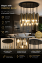 Design-Pendelleuchte Ember – 14-flammig – Rauchglas & Metall Schwarz – Höhenverstellbar