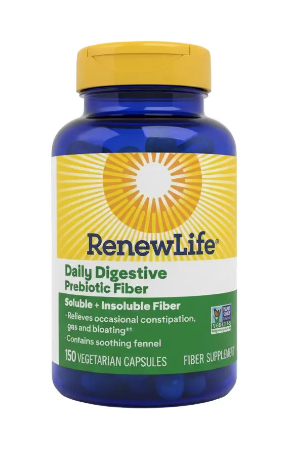 RenewLife Daily Digestive Prebiotic Fiber – Ballaststoffe mit Bio-Leinsamen & Haferfaser – 150 vegetarische Kapseln